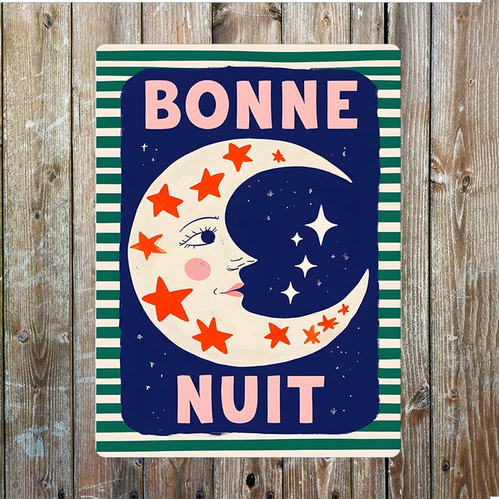 Bonne Nuit Good night Moon Stars Metal Sign Plaque
