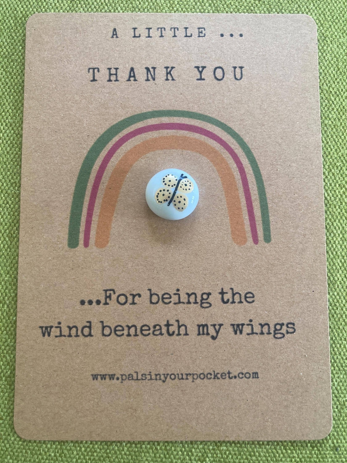 Thank you. Gold. Butterfly Charm and Rainbow card.