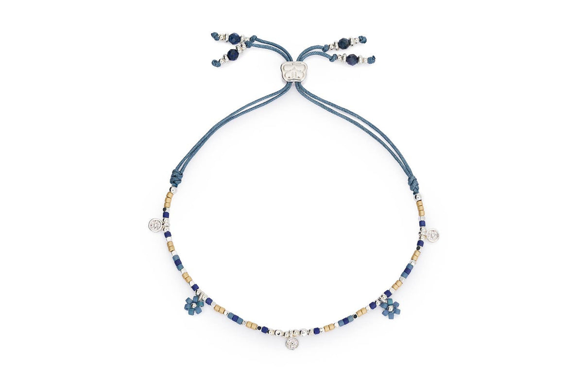 Rania Denim & Gold Beaded Charm Bracelet
