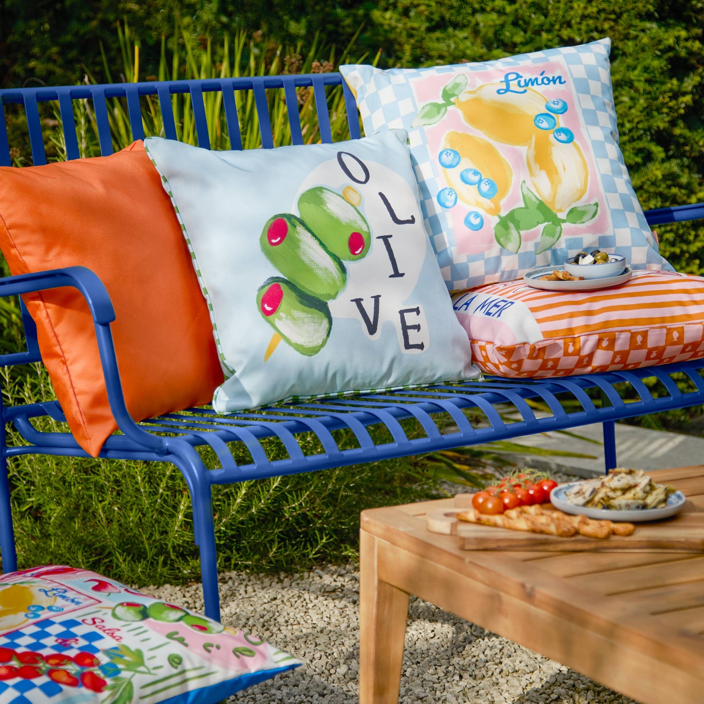 Mediterranean Olive Outdoor Cushion Olive/Blue