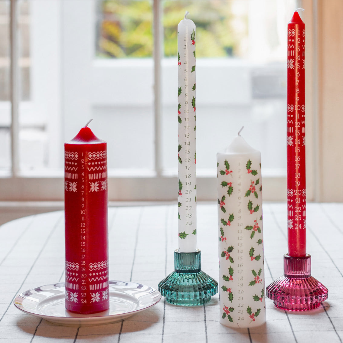 Botanical Holly Advent Pillar Candle