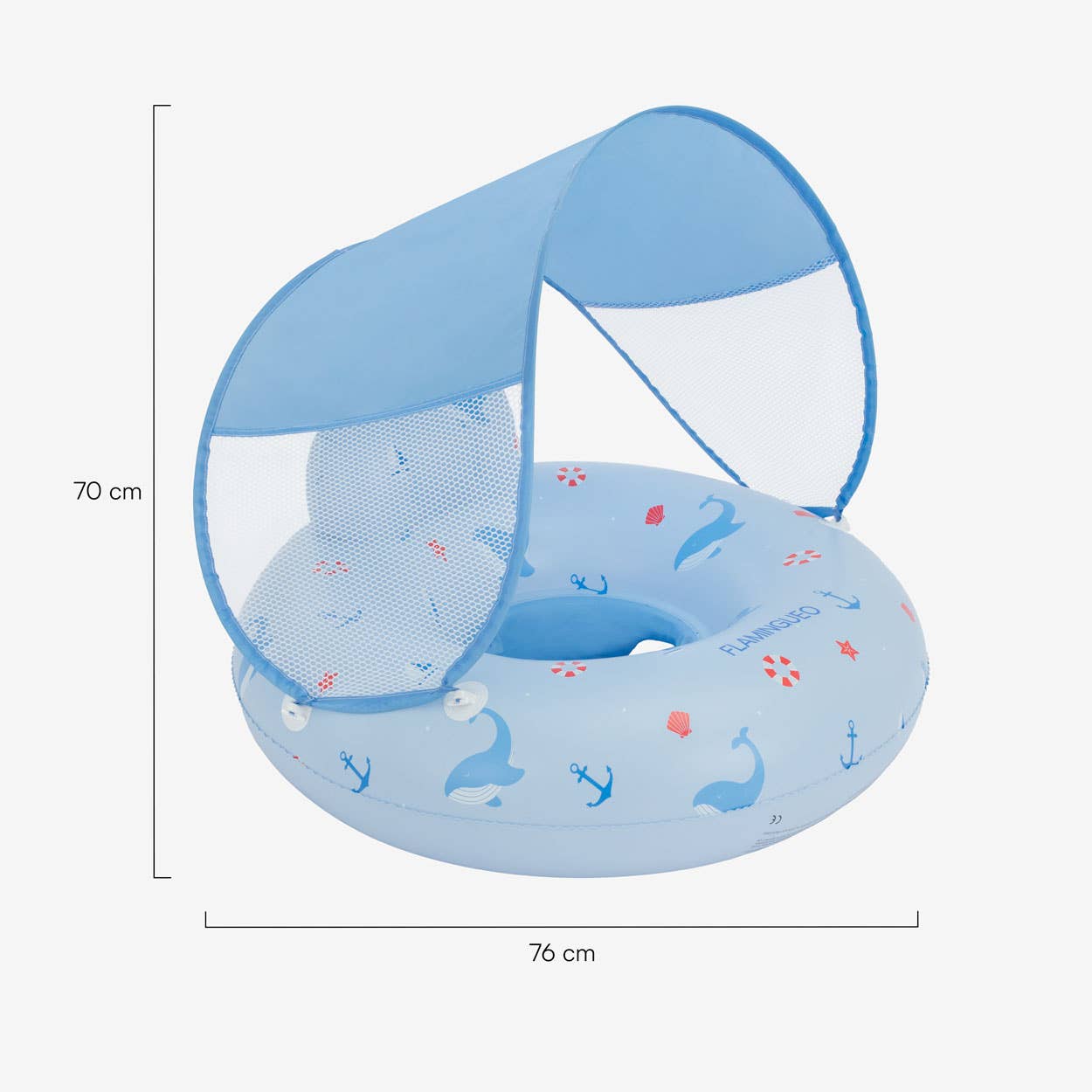 Baby-blue float with seat and canopy