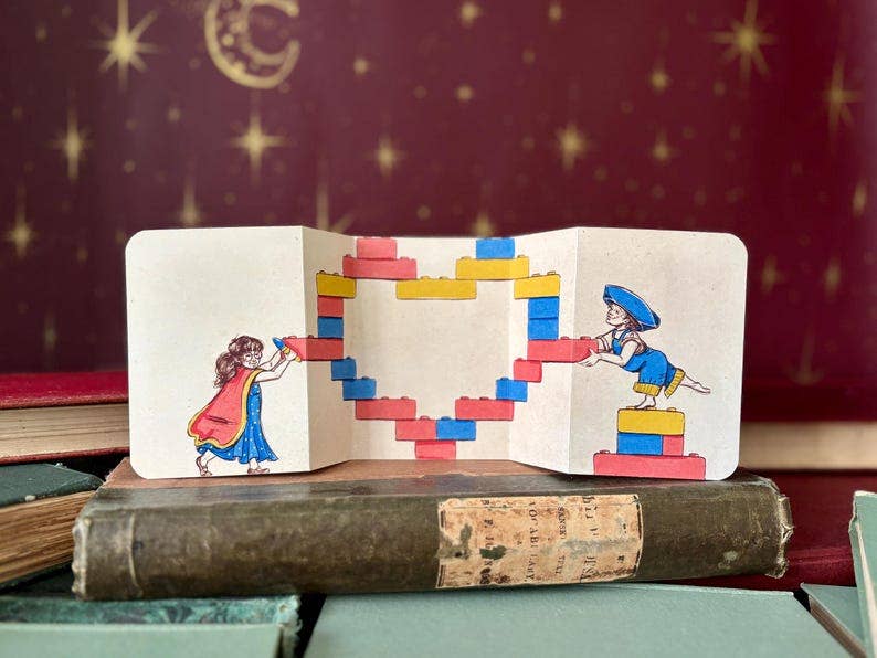Fold Out Brick Heart Card, Children's Illustration, Daddy Card