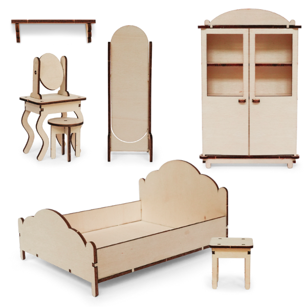 Kids DIY Dollhouse Furniture Kit - Bedroom (Scale 1:12)