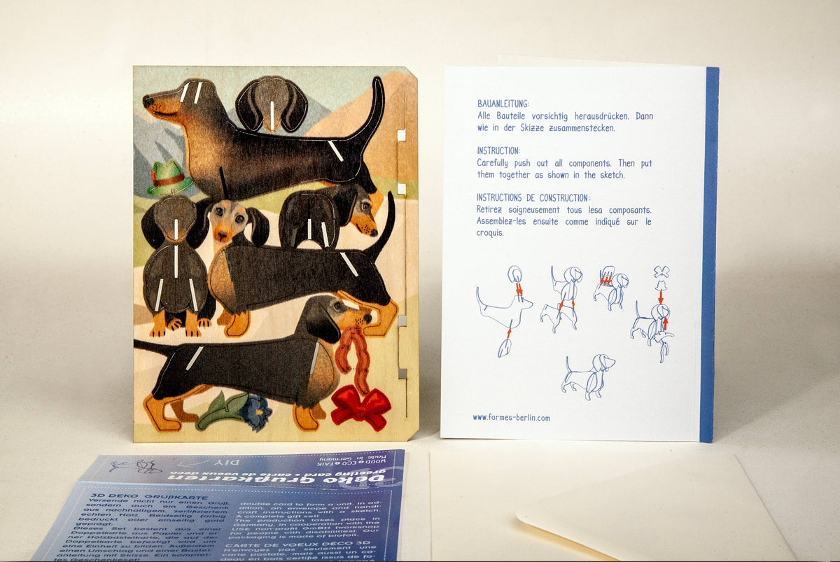 3D puzzle wooden Dachshund greeting card Dachshund for dressing up
