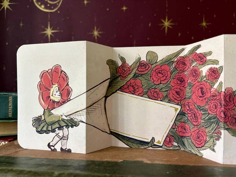 Handmade Flowers for Mum Card - Vintage inspired Fold Out Card