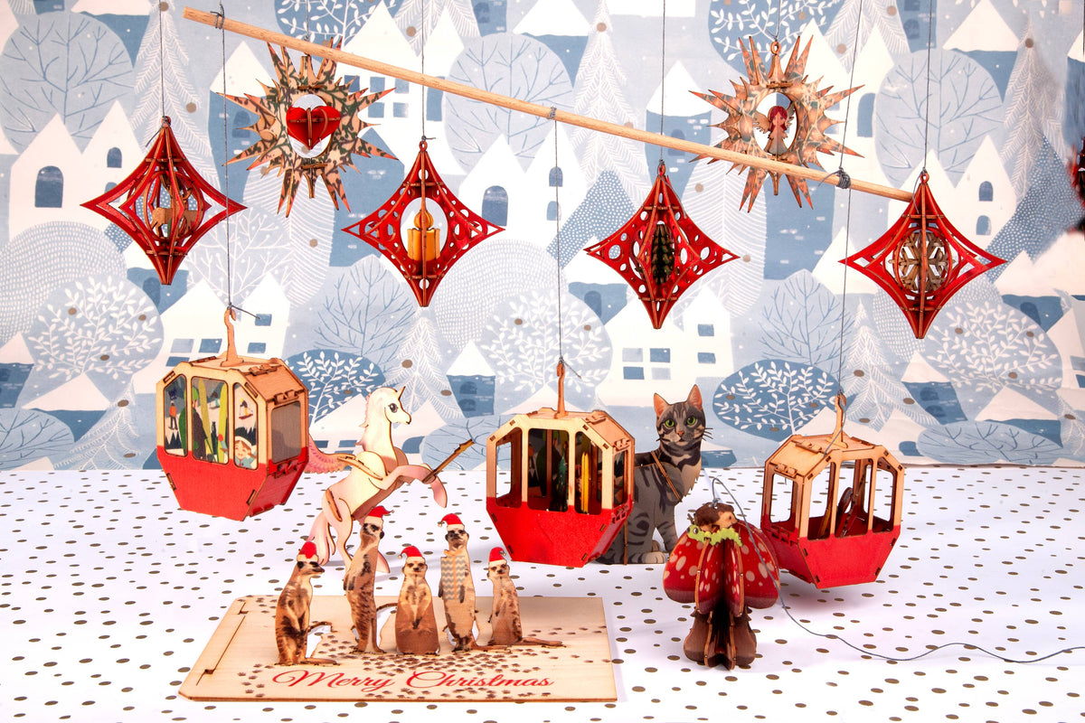 Christmas ornament with heart 3D decorative greeting card
