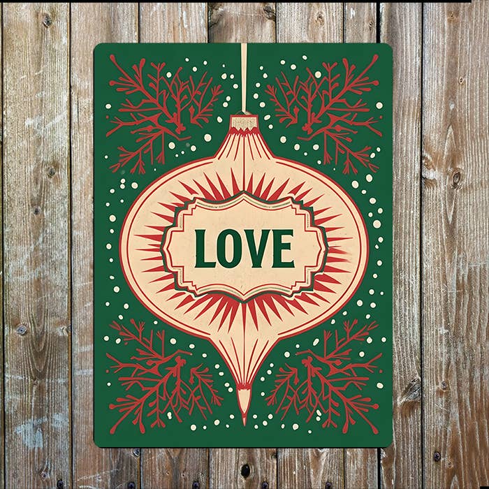 Love Ornament Metal Sign – Retro Christmas Wall Decor Xmas
