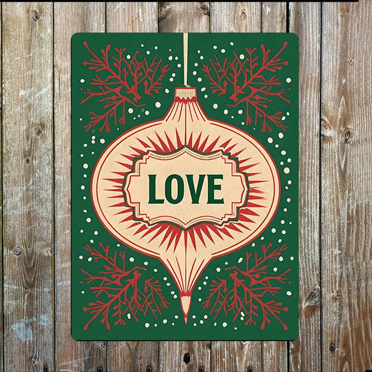 Love Ornament Metal Sign – Retro Christmas Wall Decor Xmas