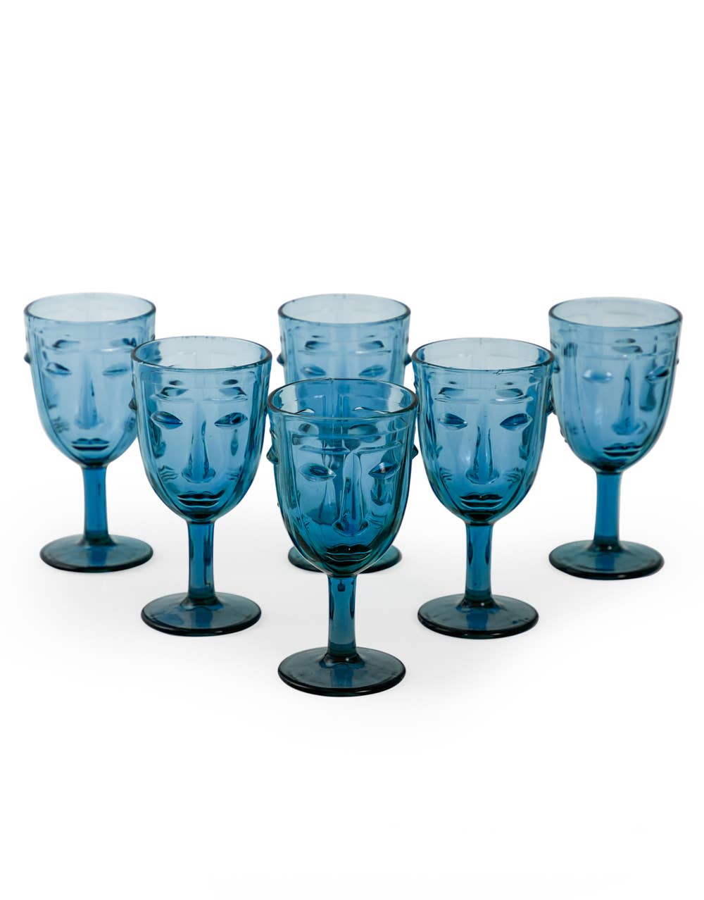 Blue Deco Face Wine Glasses