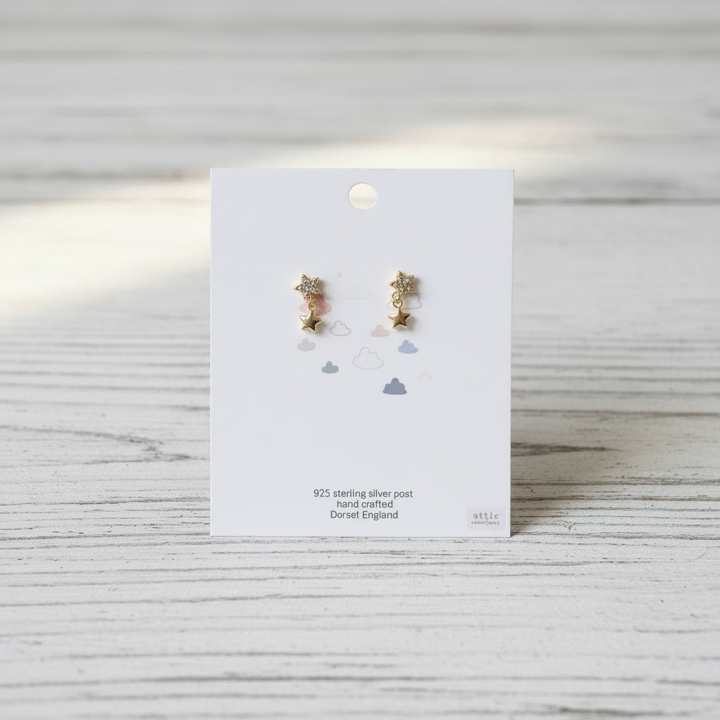 Star with star hanging earrings-gold