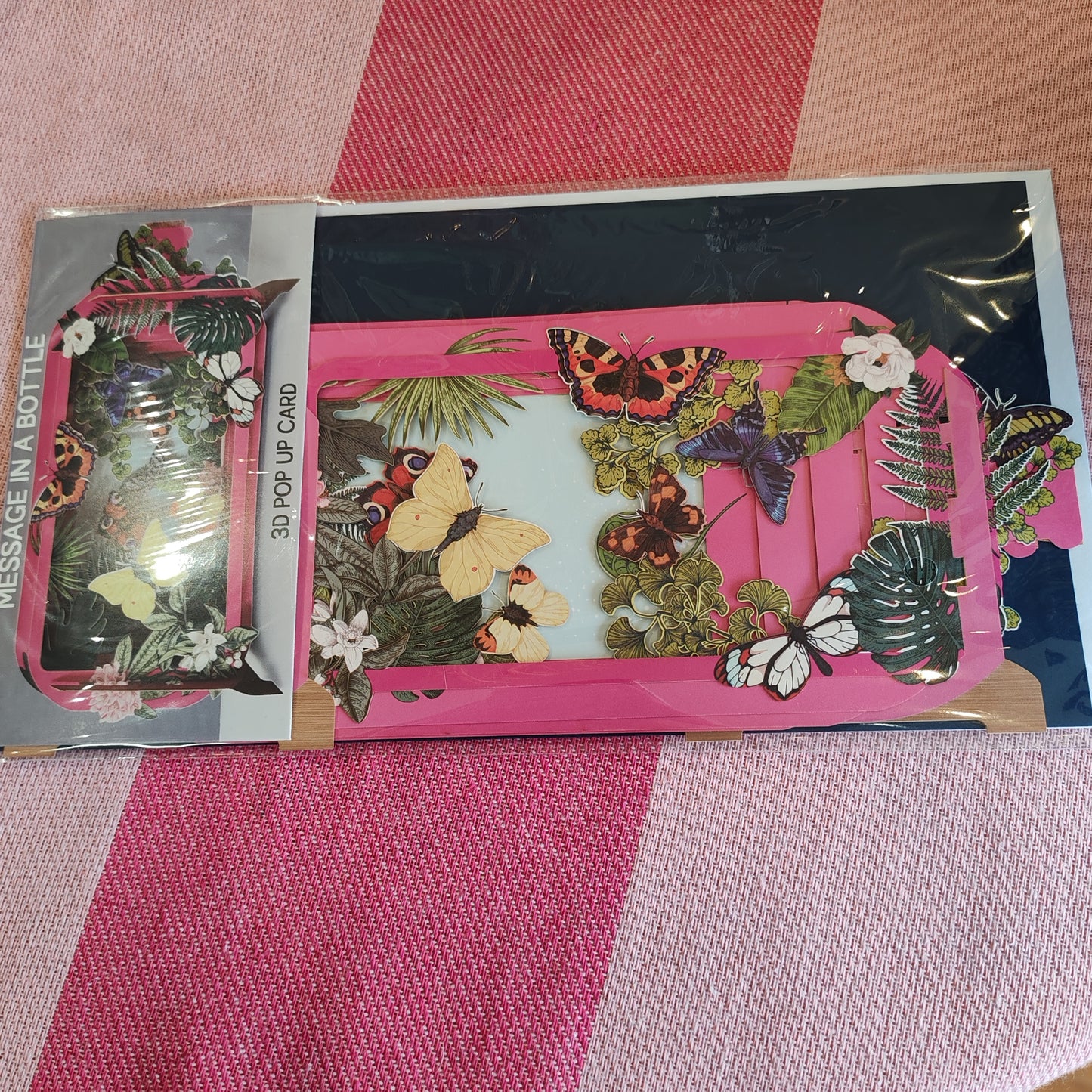 Message in a Bottle. 3d greeting card, Butterflies.