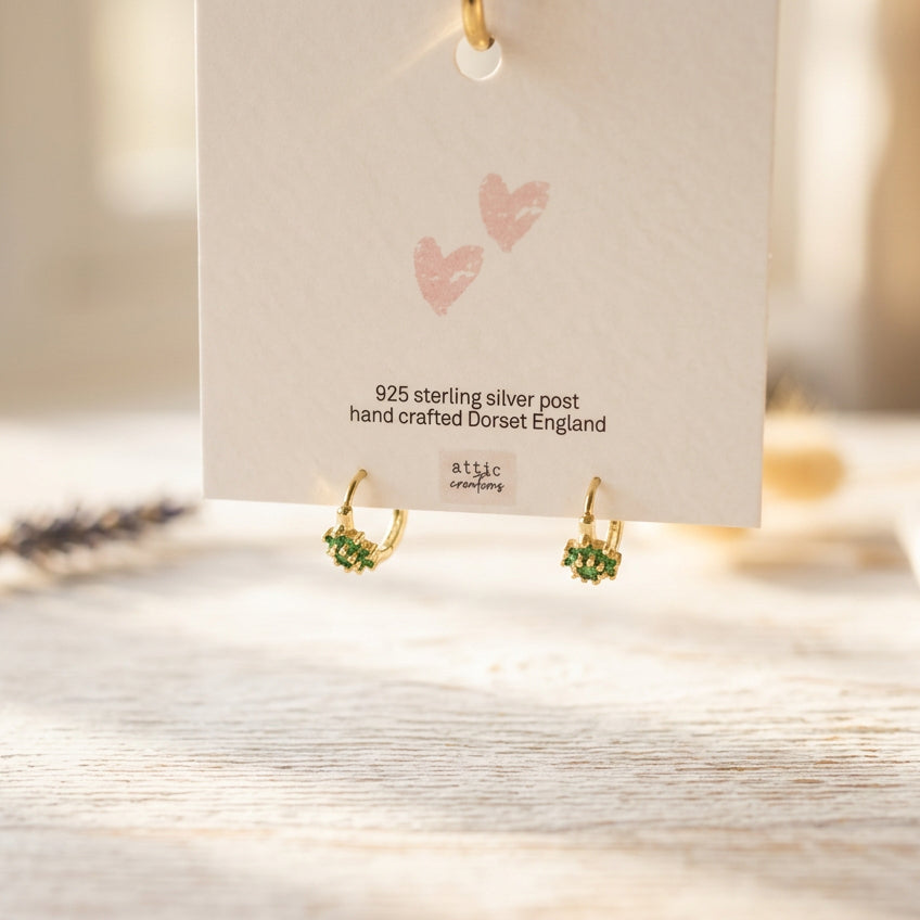 Crystal Flower Hoop Earrings - Green