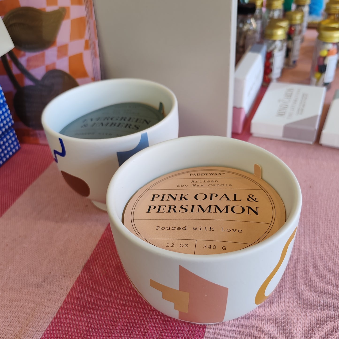 Wabi Sabi Soy Wax scented candle. 12oz. Scent of Pink Opal and Persimmon