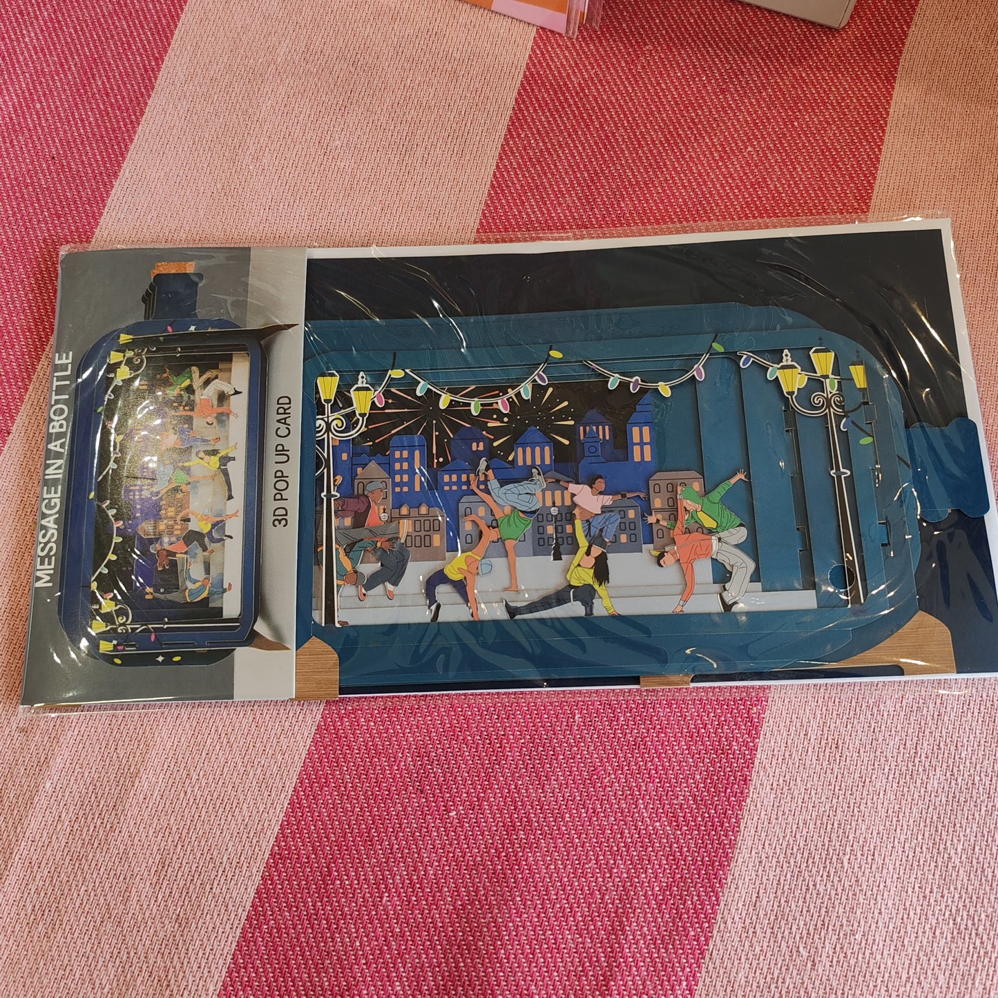 Message in a bottle greeting card. Street dancers