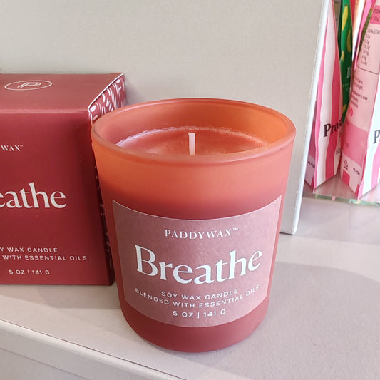 Wellness essential oils scented candle in glass jar. 7oz. Breathe