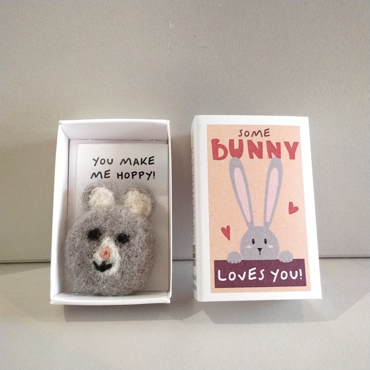 SomeBunny Loves You Wool Felt Rabbit in a Matchbox