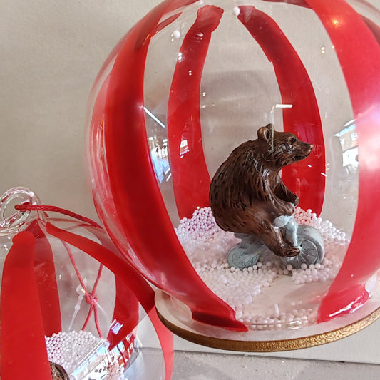 Glass Bauble - Clear/Red with Animal inside