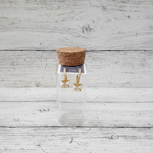 White enamel bow hanging hoop earrings