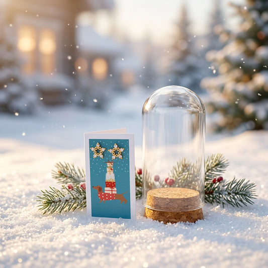 Sausage Dog with Snowflake Earrings - Gold