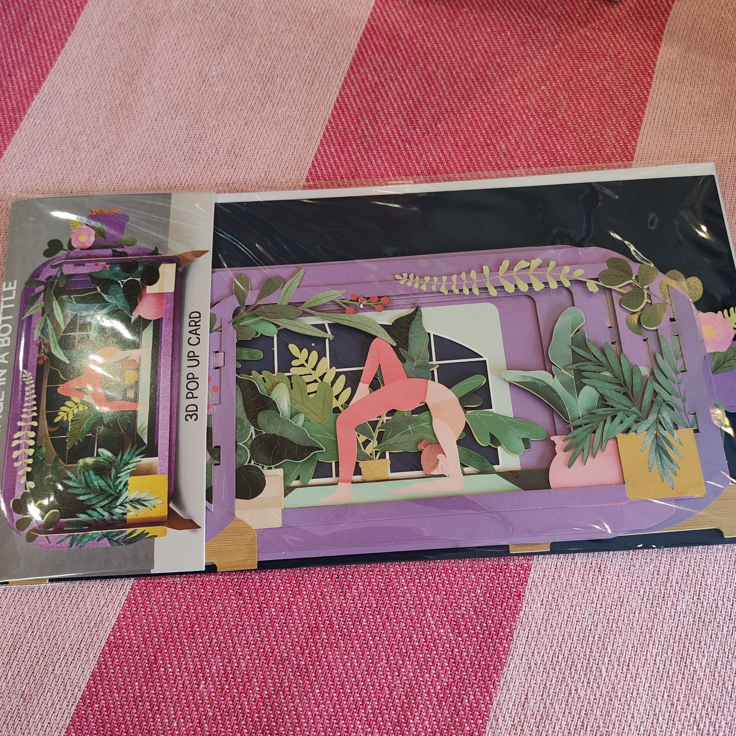 Message in a Bottle 3d Pop up greeting card. Yoga theme