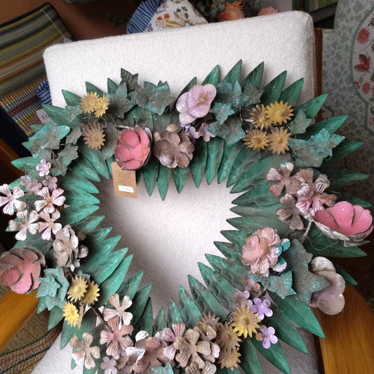 Metal floral hanging wreath