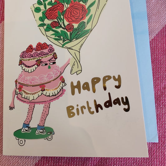 Skateboarding cake happy birthday greeting card