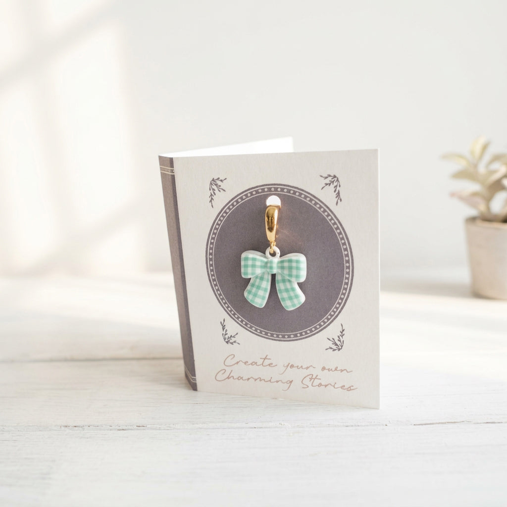 Green Check Bow Charm