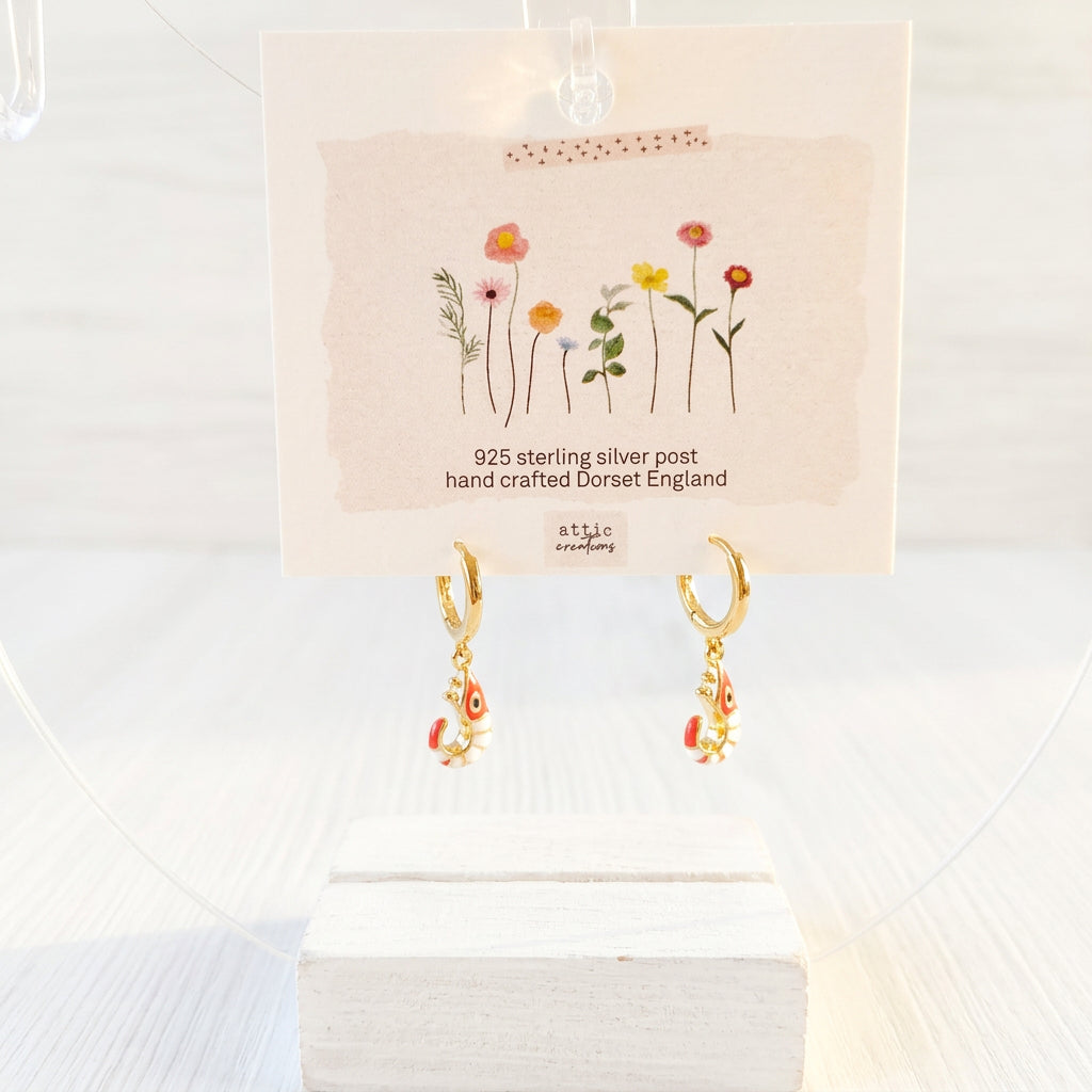 Red Shrimp Hanging Ear Hoop Earrings