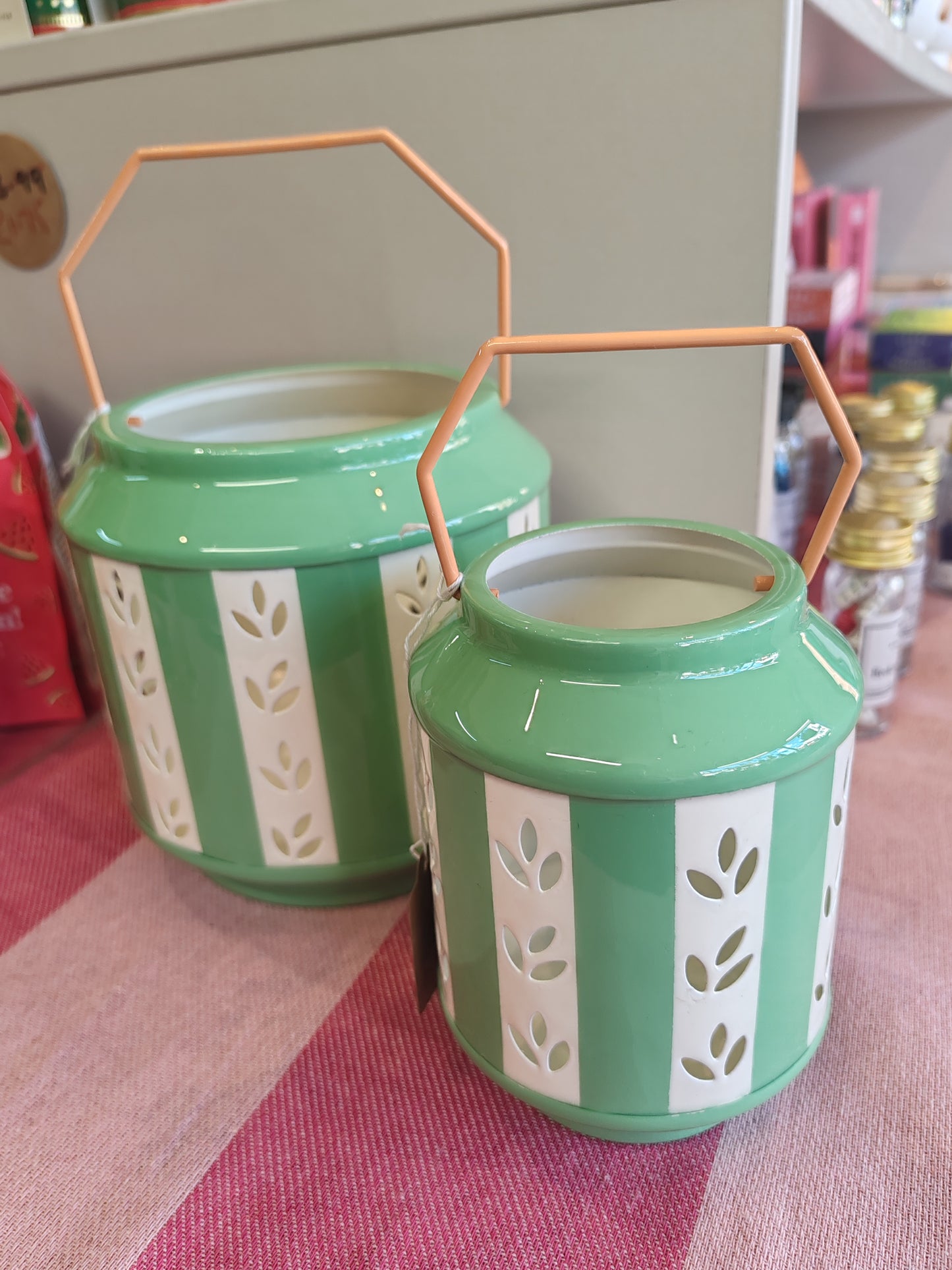 Green and white enamel Lantern large