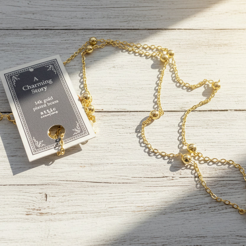 14k gold plated beads chain necklace