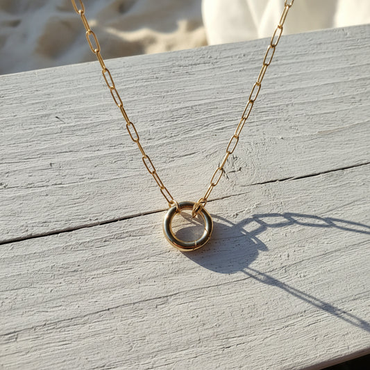 Paper Clip Chain with Circle Ring Necklace