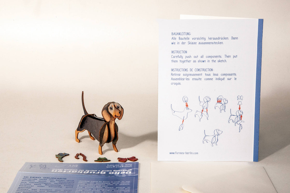 3D puzzle wooden Dachshund greeting card Dachshund for dressing up