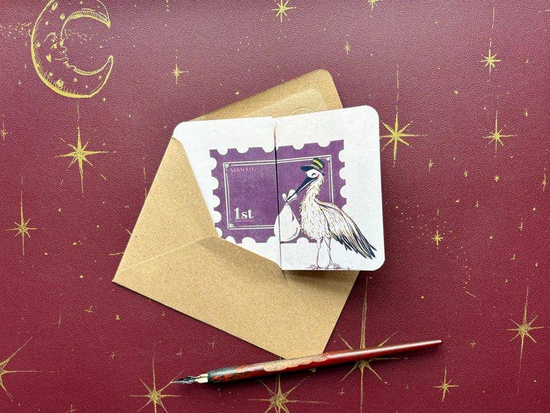 Handmade Stork New Baby Card: Vintage-Style Congratulations