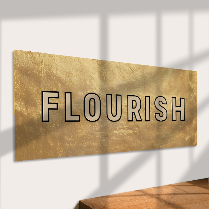 Flourish Metal Sign – Motivational Gold Wall Art Decor