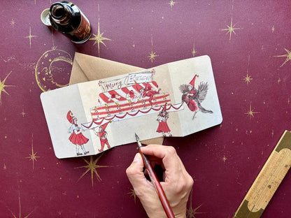 Merry Birthday - Vintage inspired fold out Christmas Birthday Card
