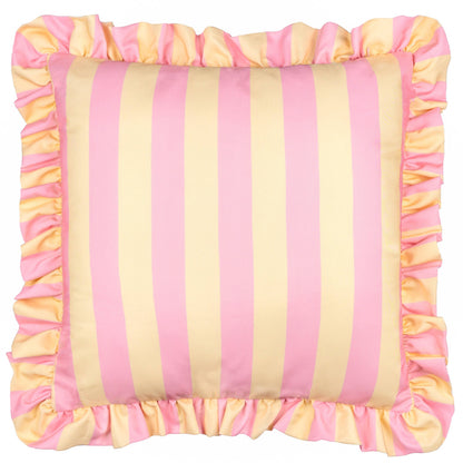 Palm Royale Stripe Ruffle Outdoor Cushion Pink/Yellow