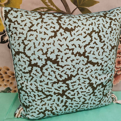 Thibaut squiggle print blue cushion