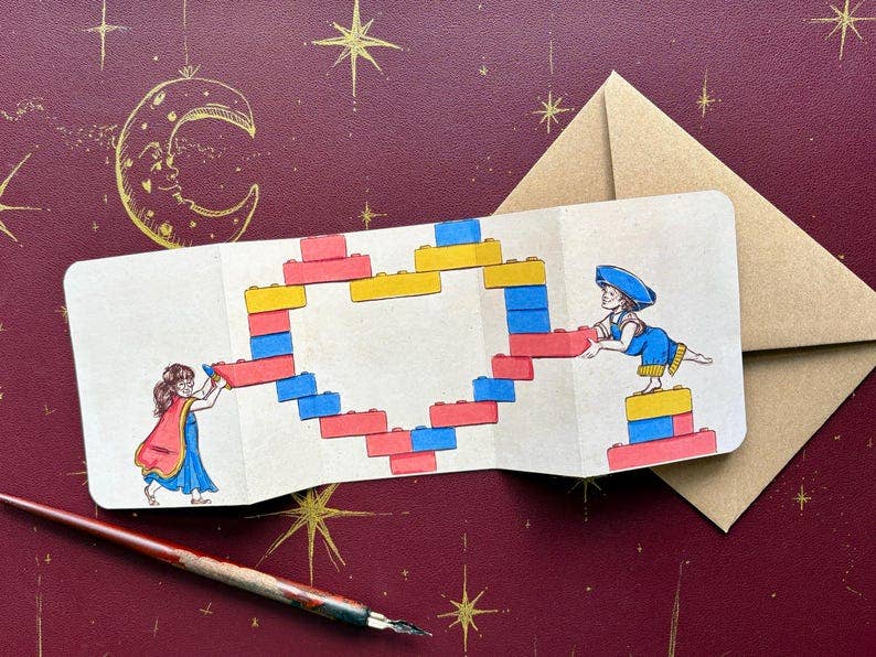 Fold Out Brick Heart Card, Children's Illustration, Daddy Card