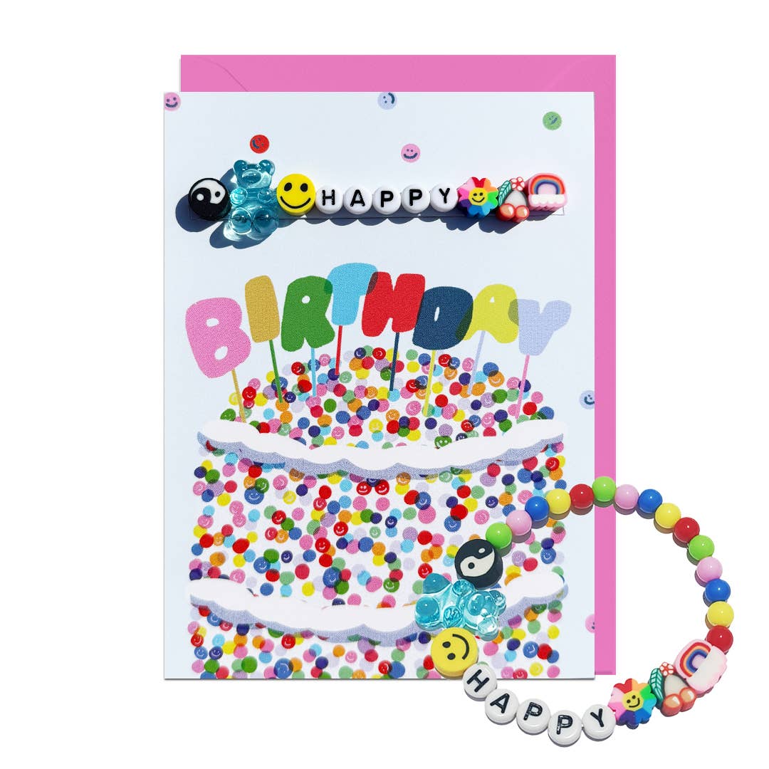HAPPY BIRTHDAY, HAPPY BRACELET, PALE PINK ENVELOPE Card