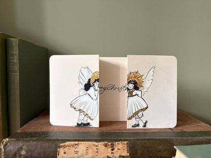 Vintage Whispering Angels - Fold Out Christmas Card: Humorous Children's Illustration
