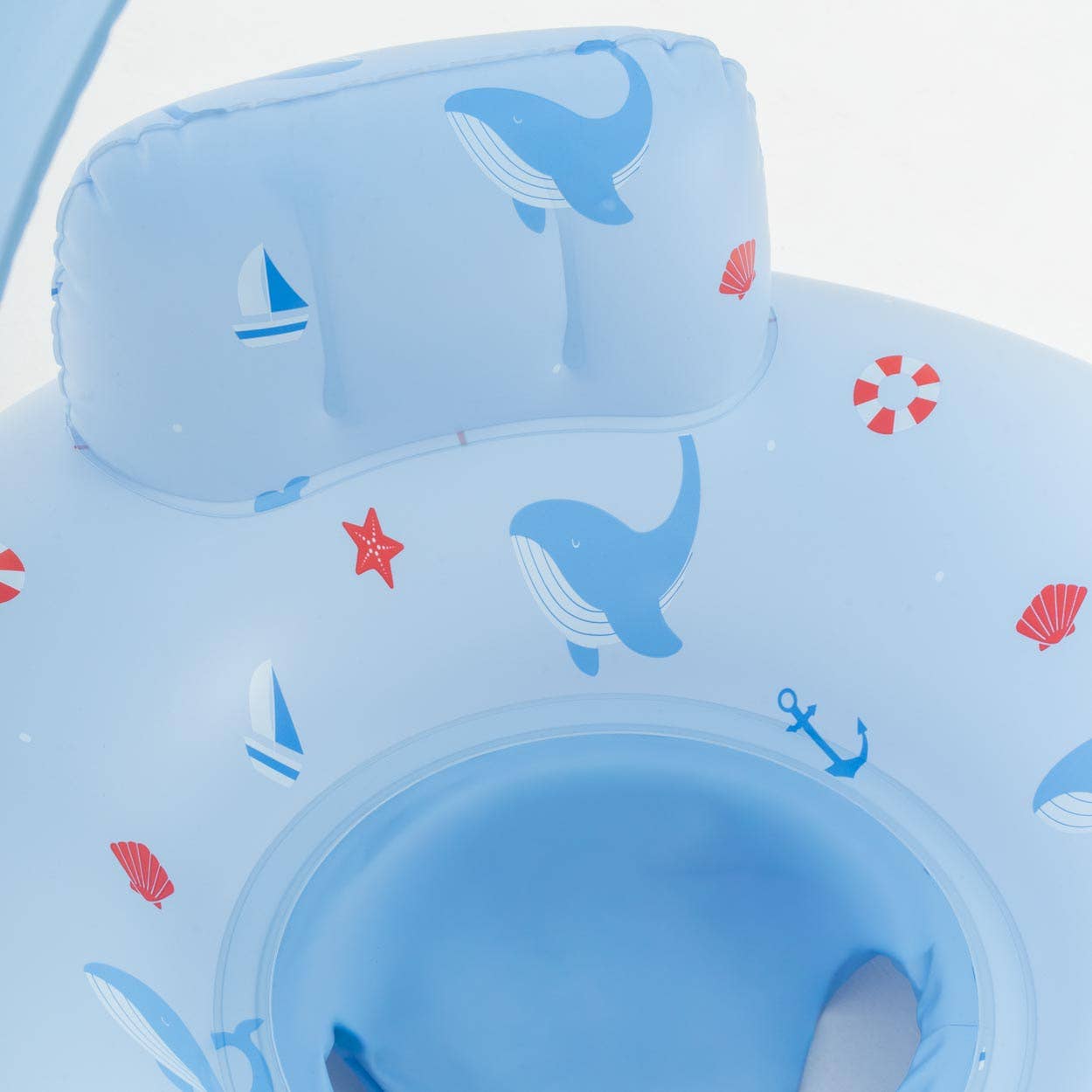 Baby-blue float with seat and canopy