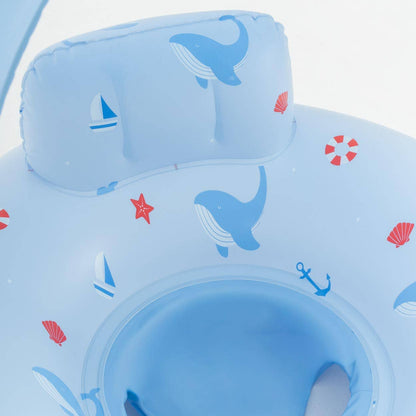 Baby-blue float with seat and canopy