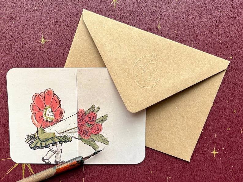 Handmade Flowers for Mum Card - Vintage inspired Fold Out Card