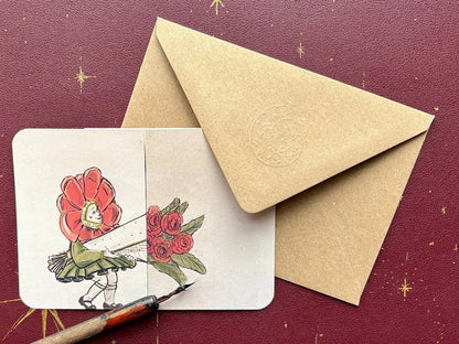 Handmade Flowers for Mum Card - Vintage inspired Fold Out Card