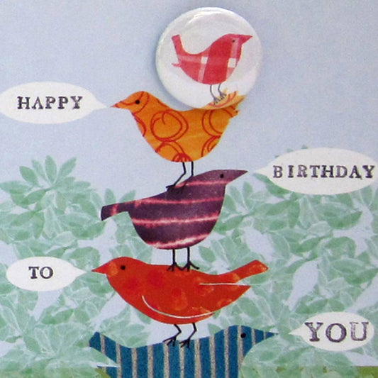 Birds Birthday - Greeting card with badge