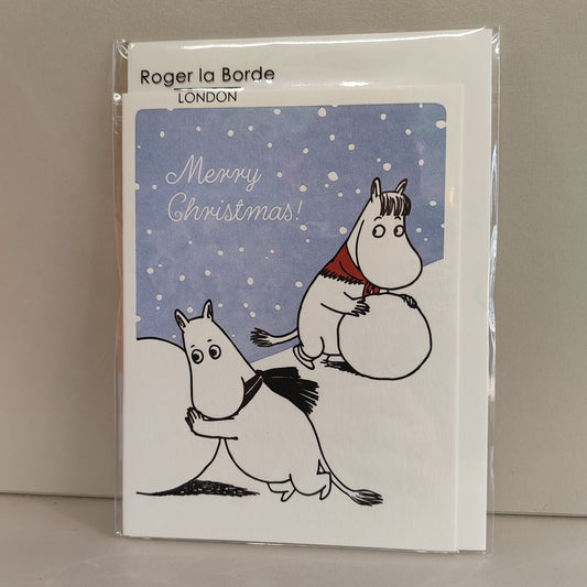 Moomin snowball rolling Christmas Greeting card
