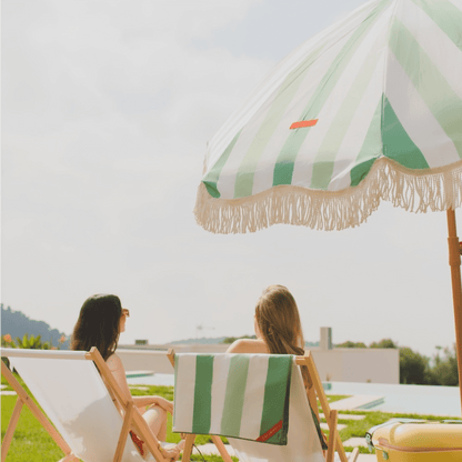 Green Parasol Outdoor Terrace and Beach Parasol UPF 50+ Protection Wide Stripes