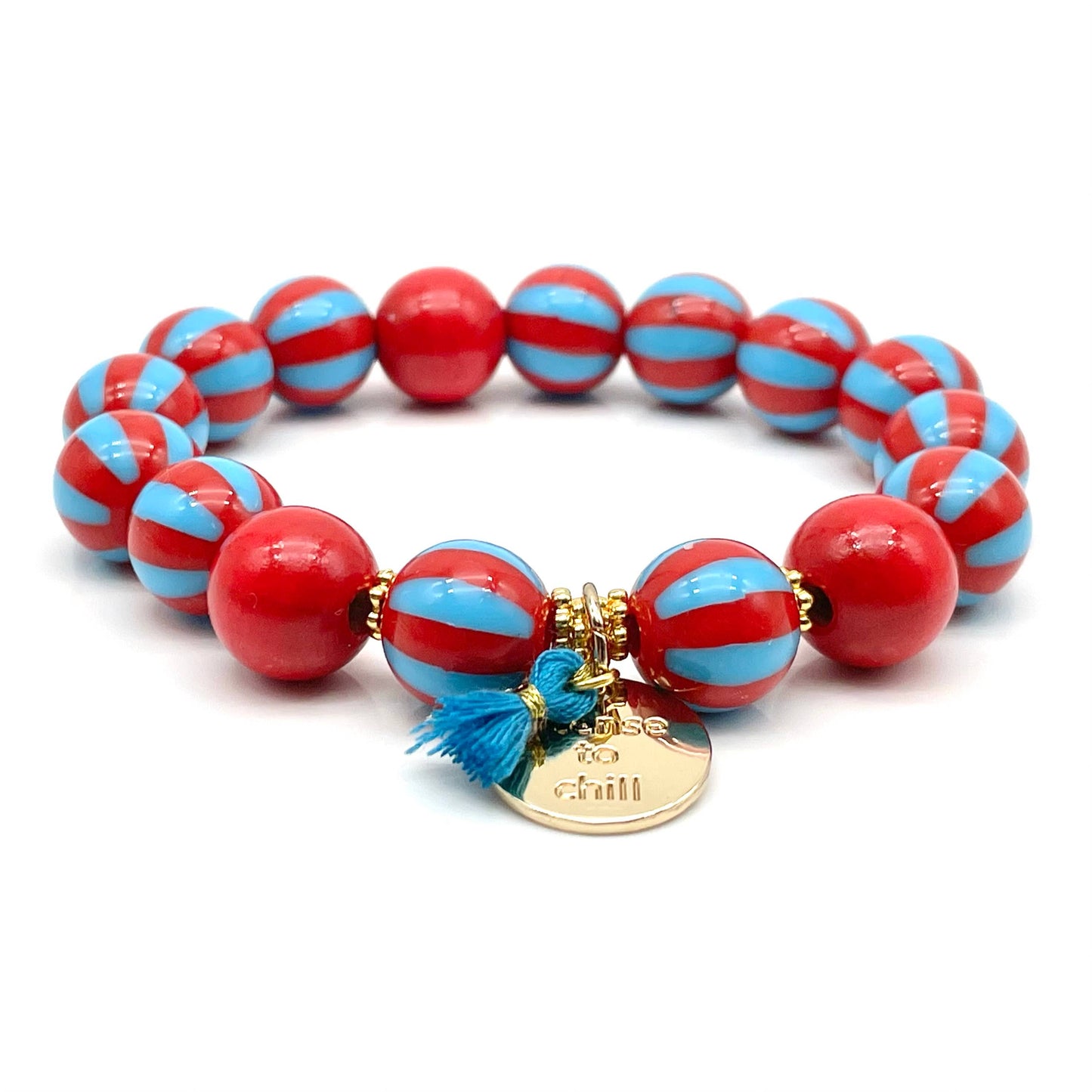 SWEET CANDY STRIPE WOOD elastic beaded bracelet