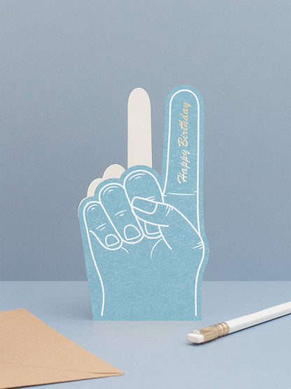 Blue Happy Birthday Card | Die Cut Foam Finger | Fan Fare